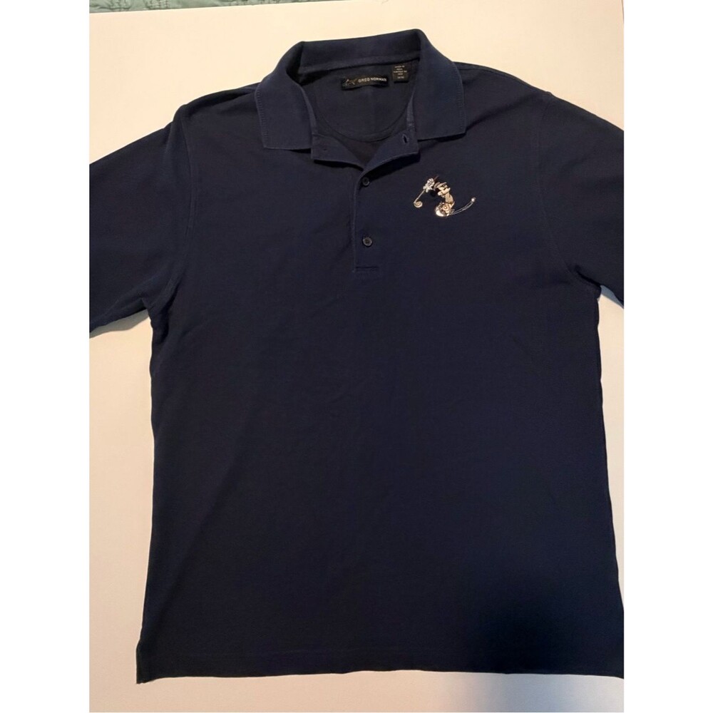 Greg Norman Collection Navy Polo with Embroidered Shark Logo-Med